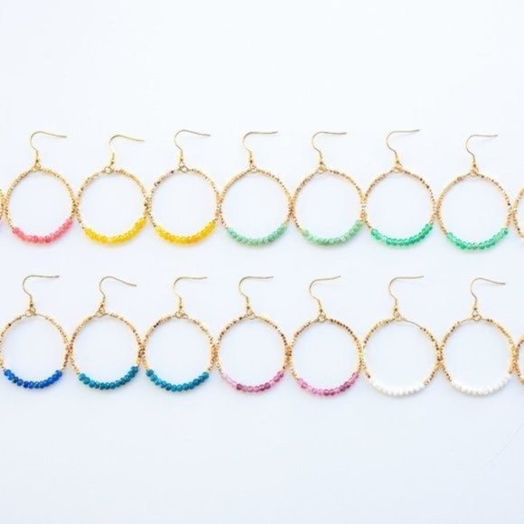 Blue Apatite Sparkly Gold Hoop Earring Fun dangle party earring vacation jewelry - Picture 6 of 8